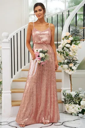 B4049 - Spaghetti Straps Sleeveless Sequins Ruched A-Line Bridesmaid Dress