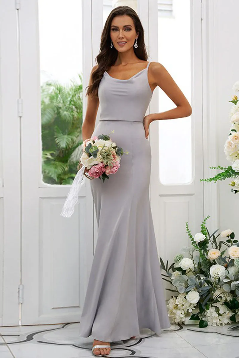 B4051 - Scoop Ruffles Sleeveless Satin Sheath Bridesmaid Dress