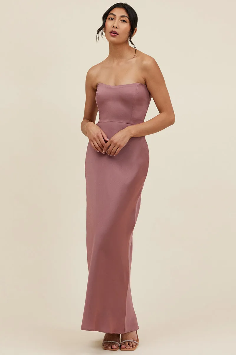 B4093 - V-Neck Spaghetti Straps Bow Cut Outs Satin Midi Bridesmaid Dress