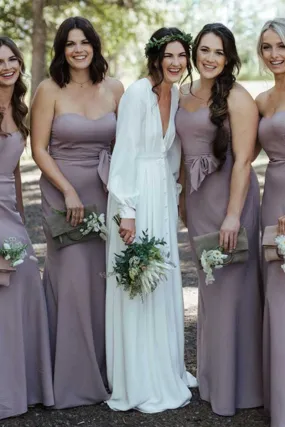 B4204 - Sweetheart Strapless Sleeveless Satin Sheath Long Bridesmaid Dress