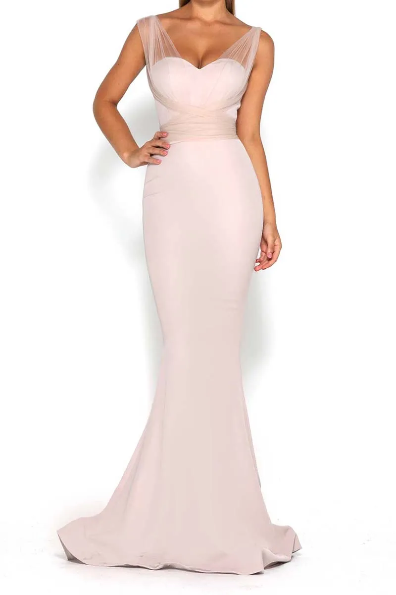 B4225 - Sweetheart Sleeveless Tulle Satin Mermaid Long Bridesmaid Dress