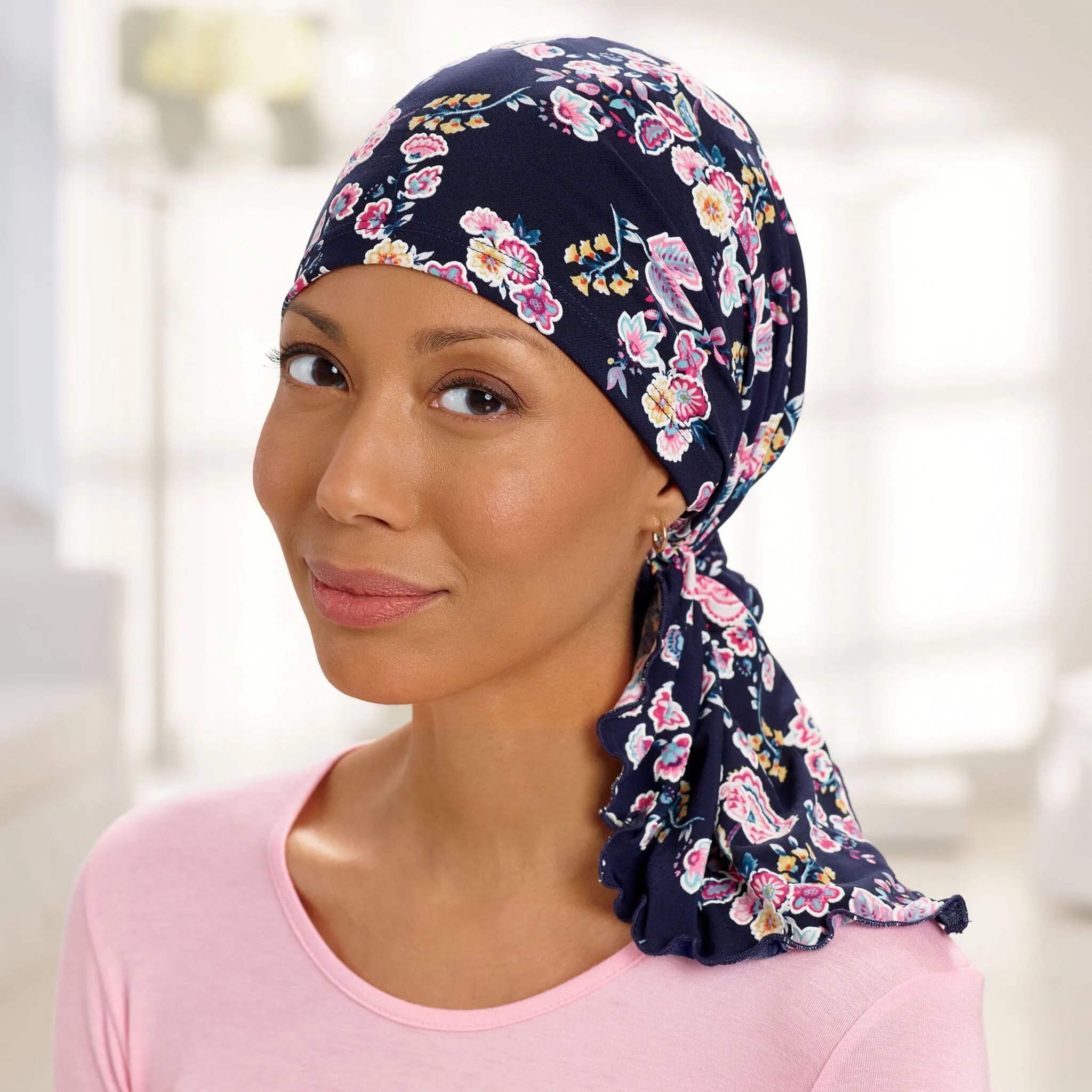 Bella Navy Pink Floral Textured Scarf