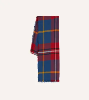 Blue Tartan Washed Check Wool Scarf