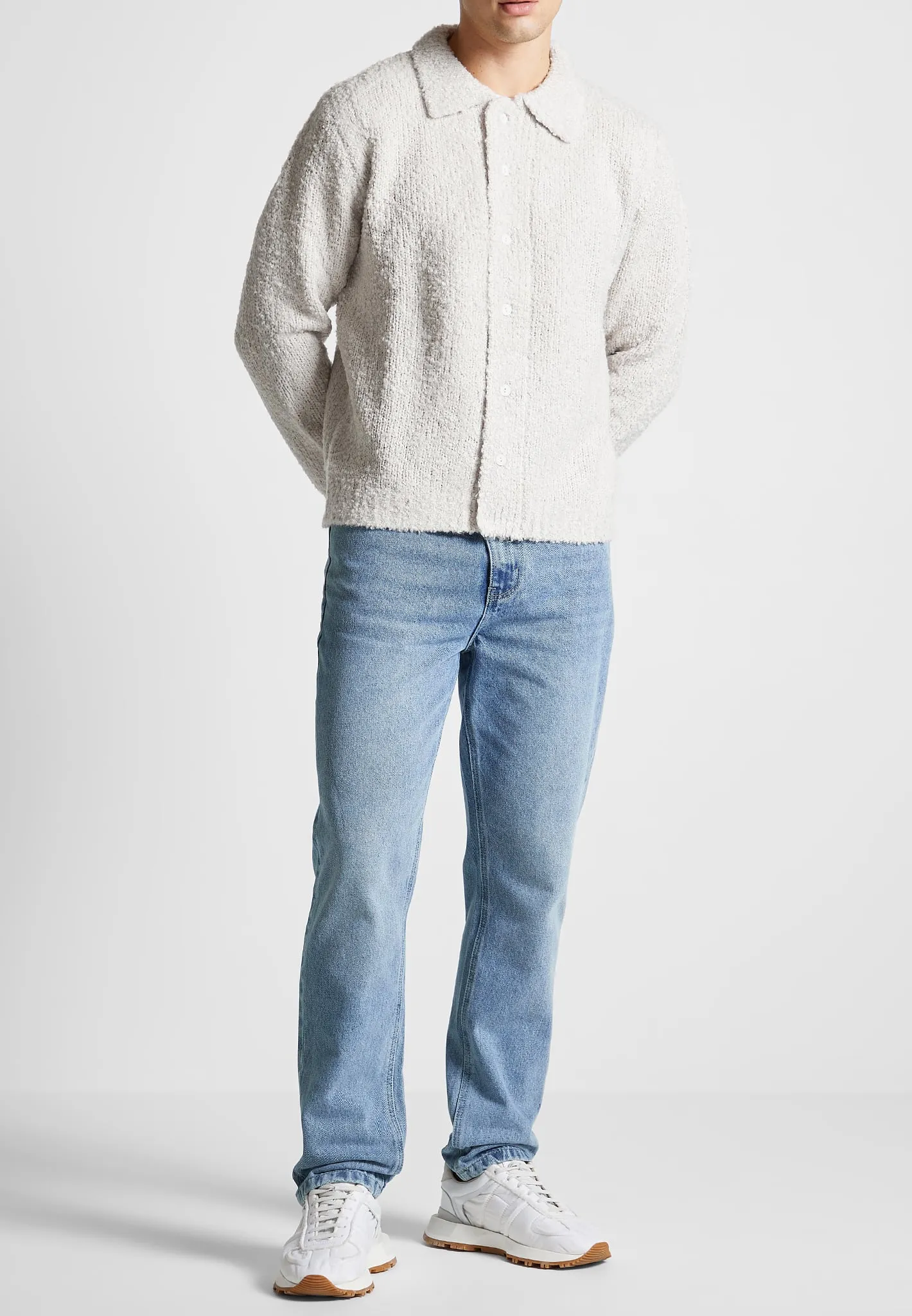 Boucle Knit Button Up Cardigan - Stone