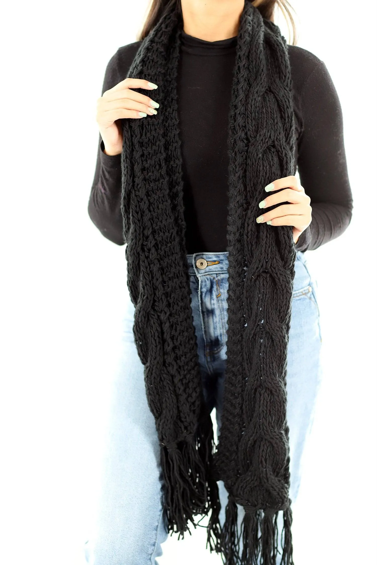 Cable Knit Scarf - Black