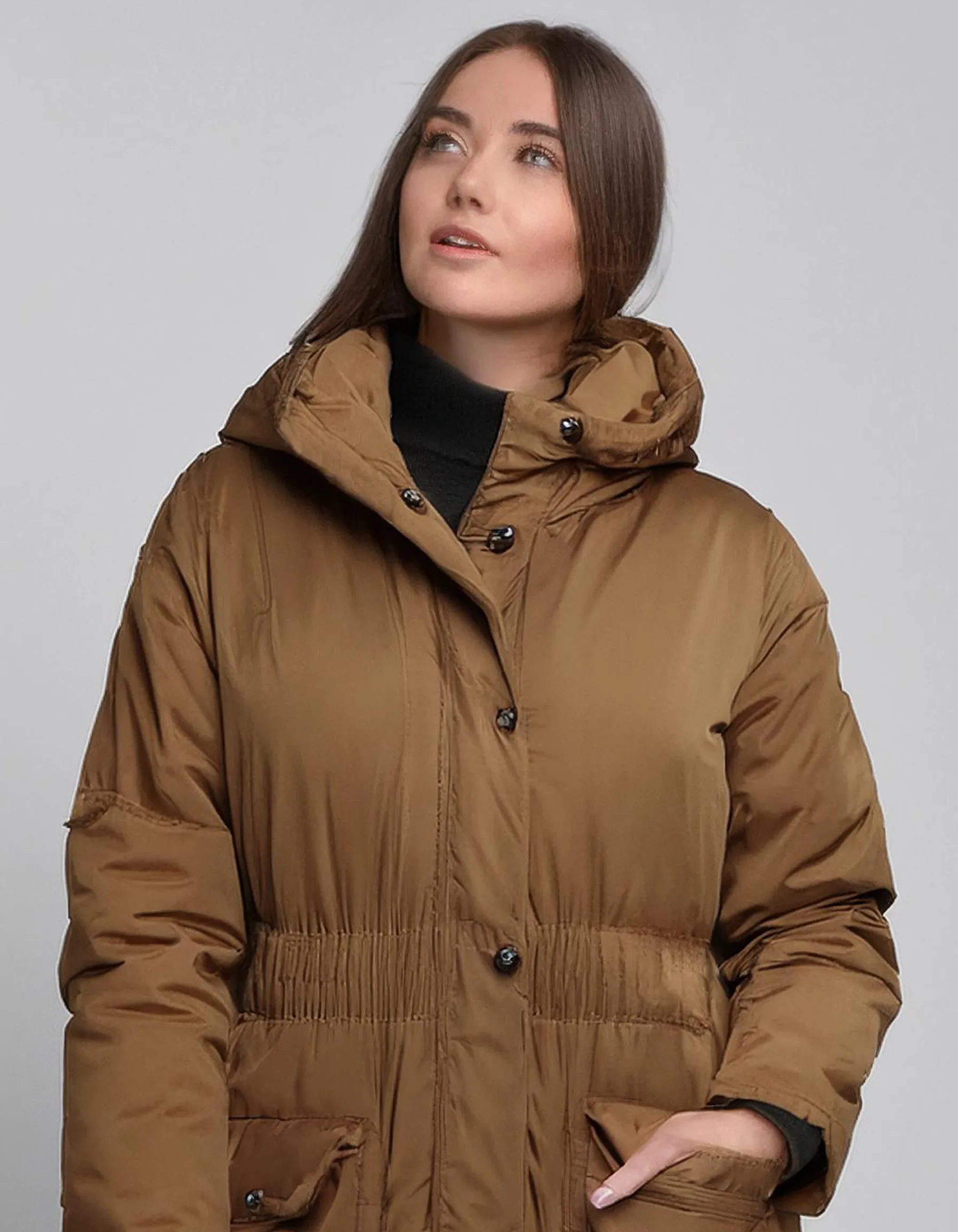 Camel Long Hooded Parka Jacket for Cold Weather