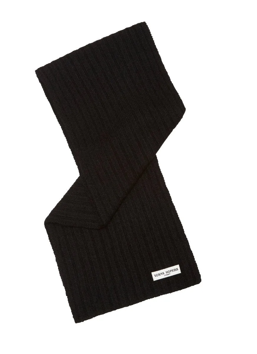 Cashmere Alex Rib Scarf in Black