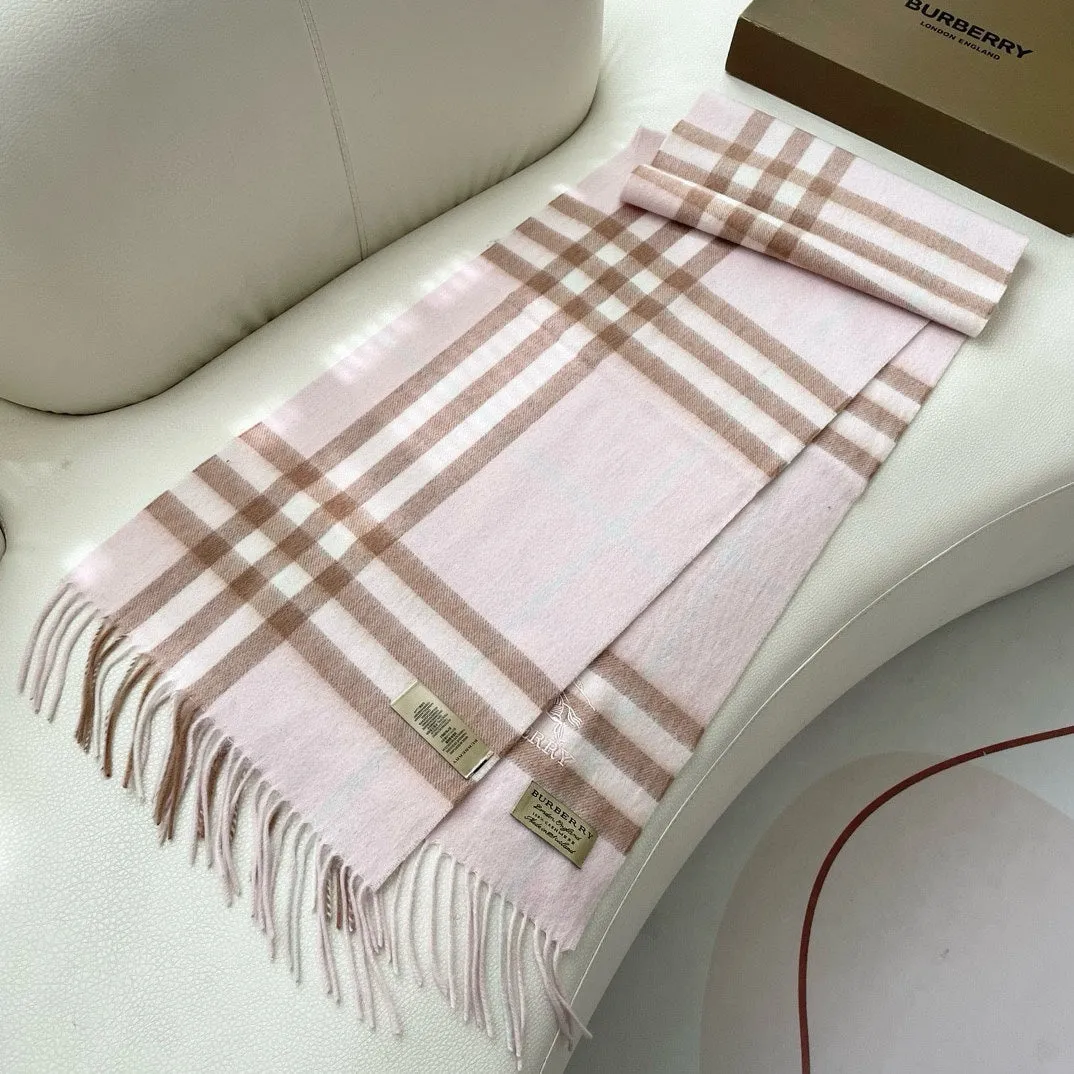 CHECK SCARF 180 CM IN SOFT PINK MIX BROWN CASHMERE 405488