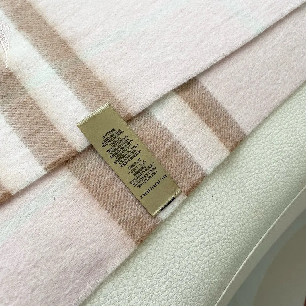 CHECK SCARF 180 CM IN SOFT PINK MIX BROWN CASHMERE 405488