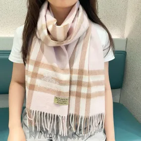 CHECK SCARF 180 CM IN SOFT PINK MIX BROWN CASHMERE 405488