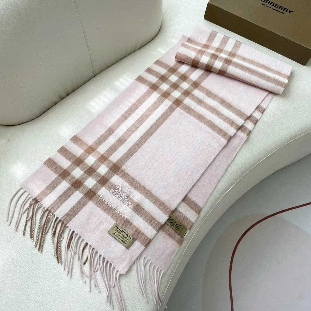 CHECK SCARF 180 CM IN SOFT PINK MIX BROWN CASHMERE 405488