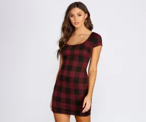 Clad In Plaid Scoop Neck Mini Dress