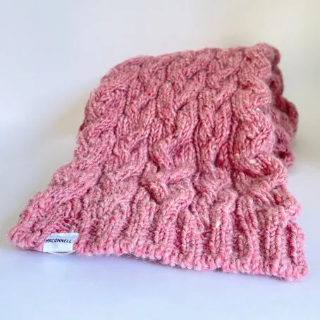 Classic cable hand knit scarf - pink