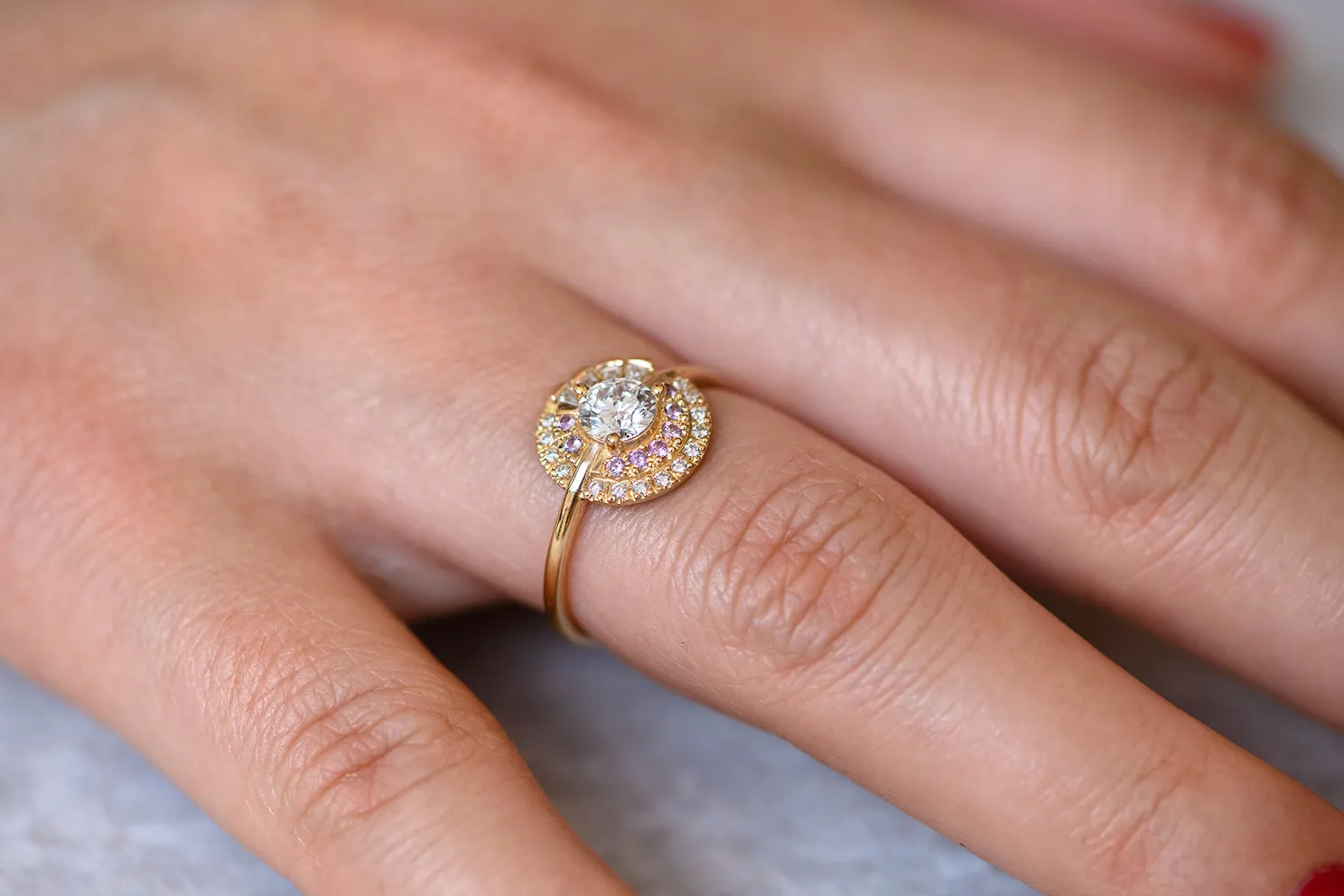 Cluster Engagement Ring with Purple Lilac Sapphires