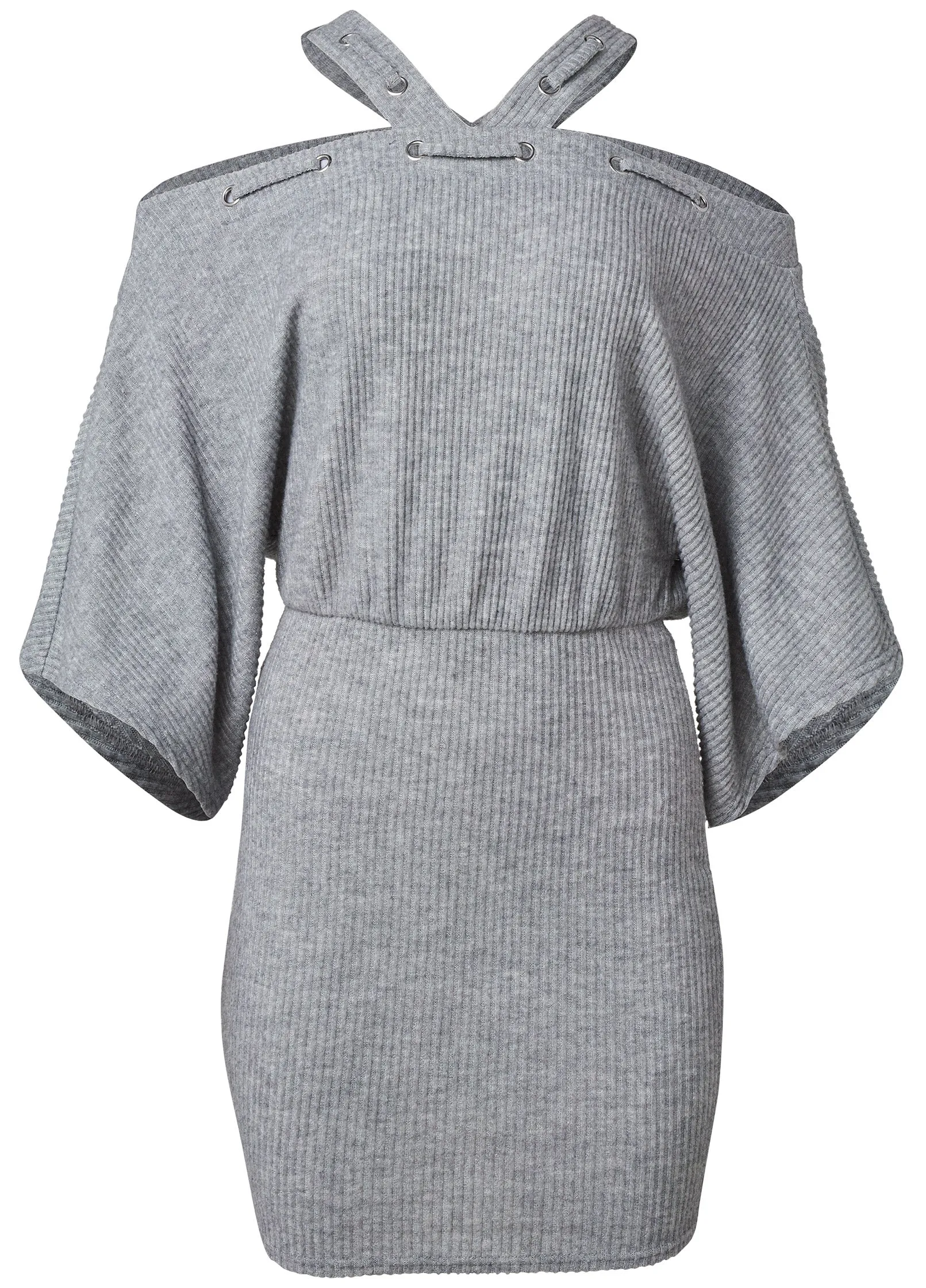 Cold-Shoulder Ribbed Mini Dress - Heather Grey