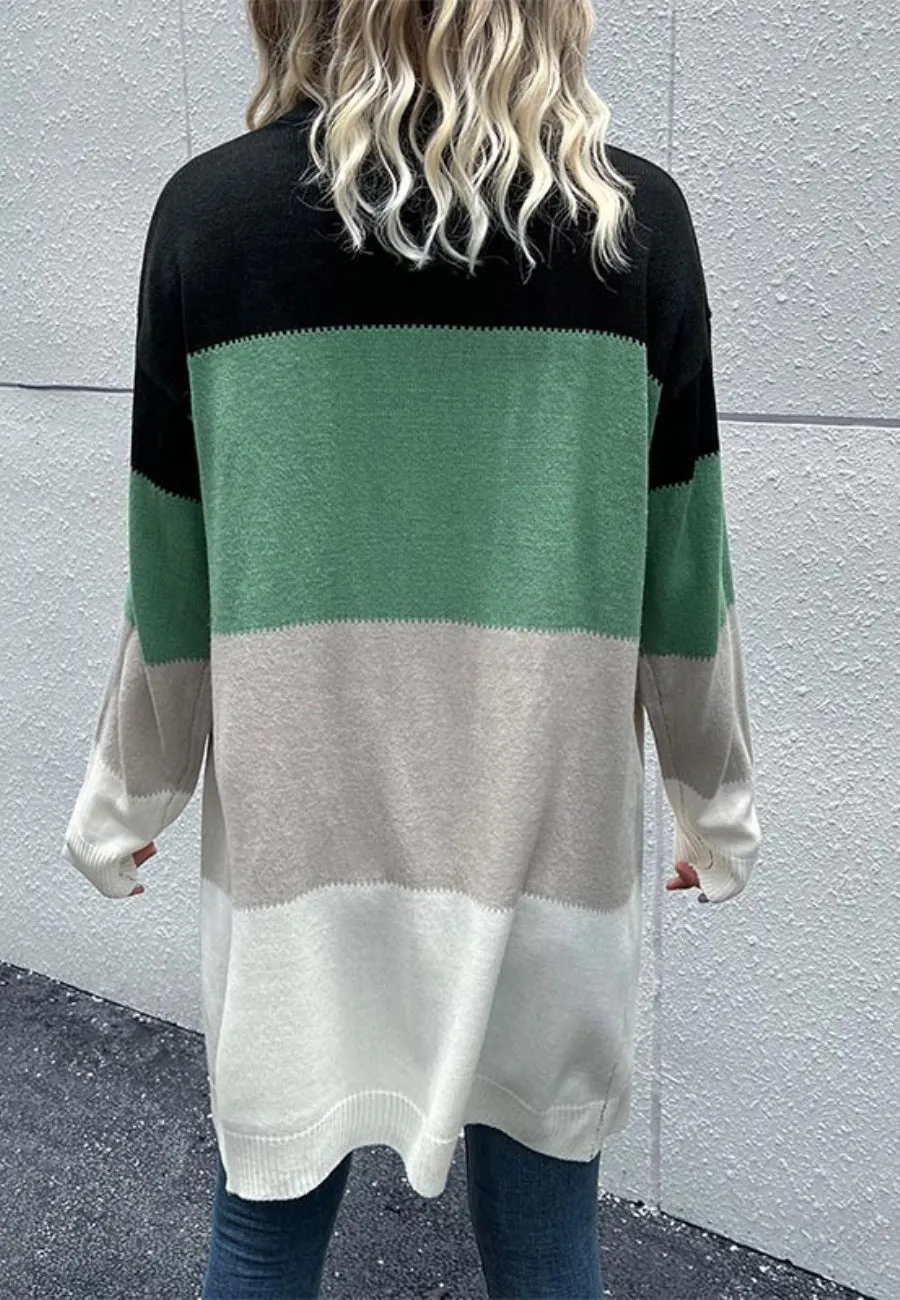 Color Block Striped Long Cardigan