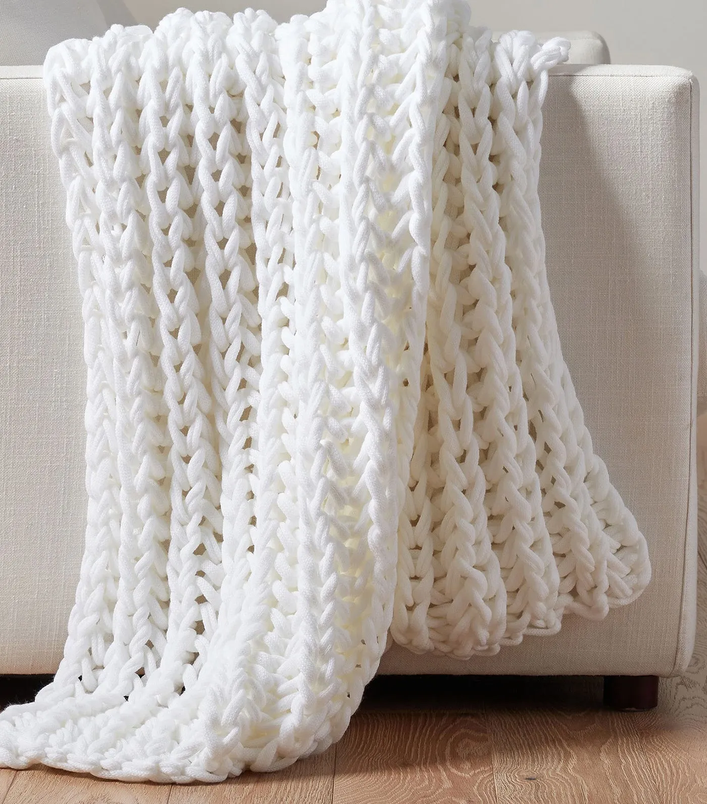 Colossal Ribbed Handknit Throw Blanket White