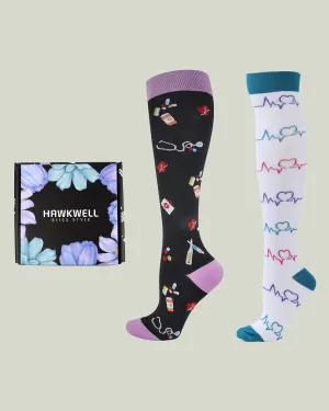 Compression Socks - Velvita Black Purple/White Blue