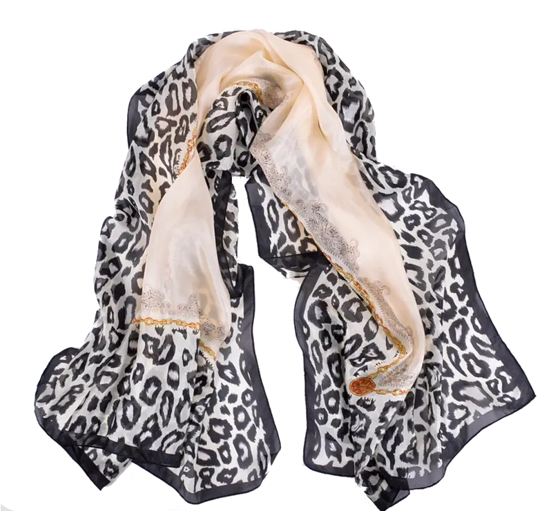 Cream Silk Leopard Print Hijab