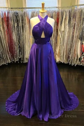 Custom Made Unique Backless Purple Satin Long Prom Dress Backless Purple Formal Dress Purple Evening Dress