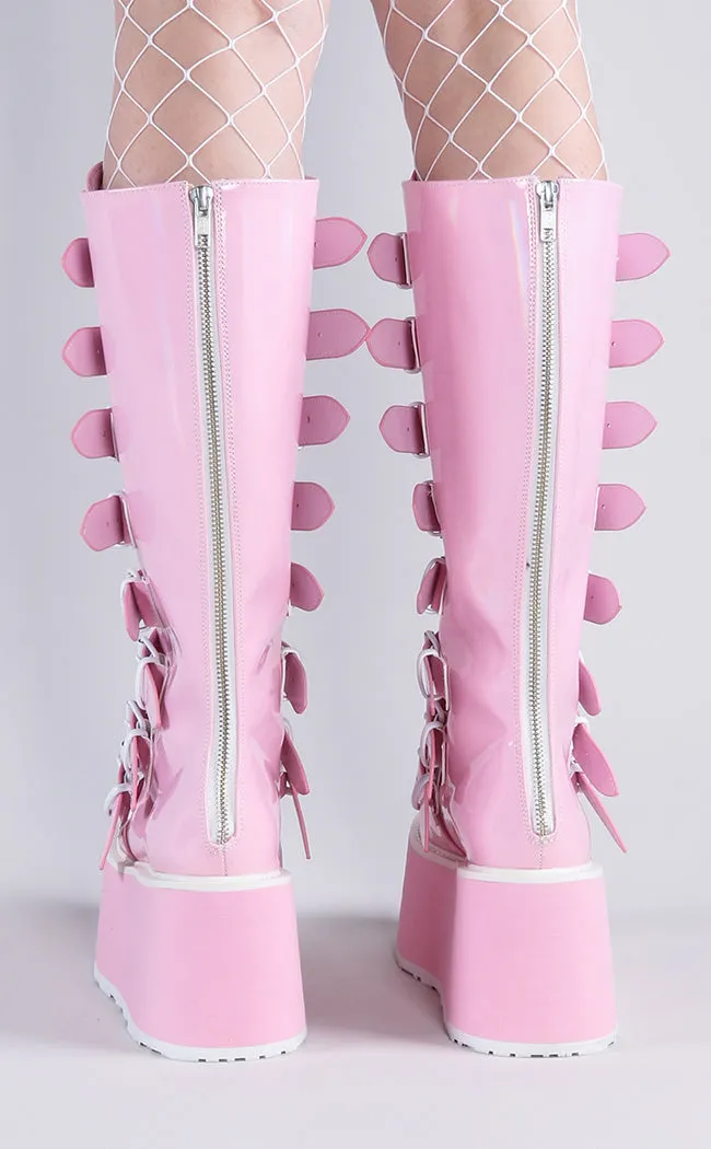 DAMNED-318 Baby Pink Holographic Boots