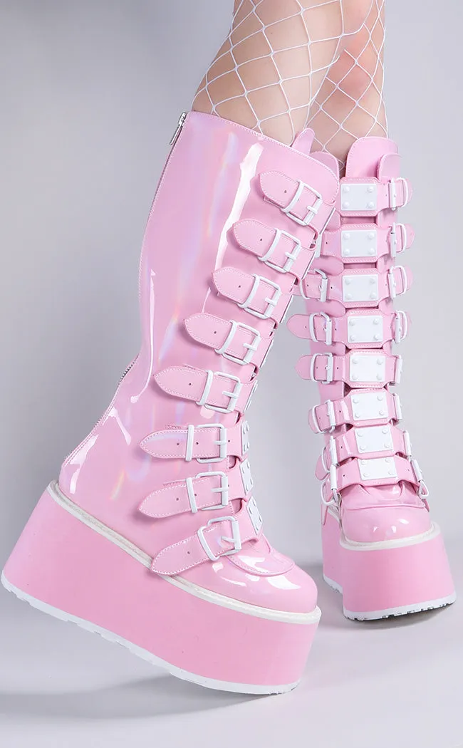 DAMNED-318 Baby Pink Holographic Boots