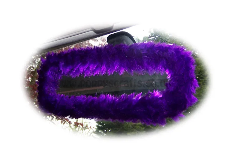 Dark Purple fuzzy steering wheel cover with cute matching rear view mirror cover