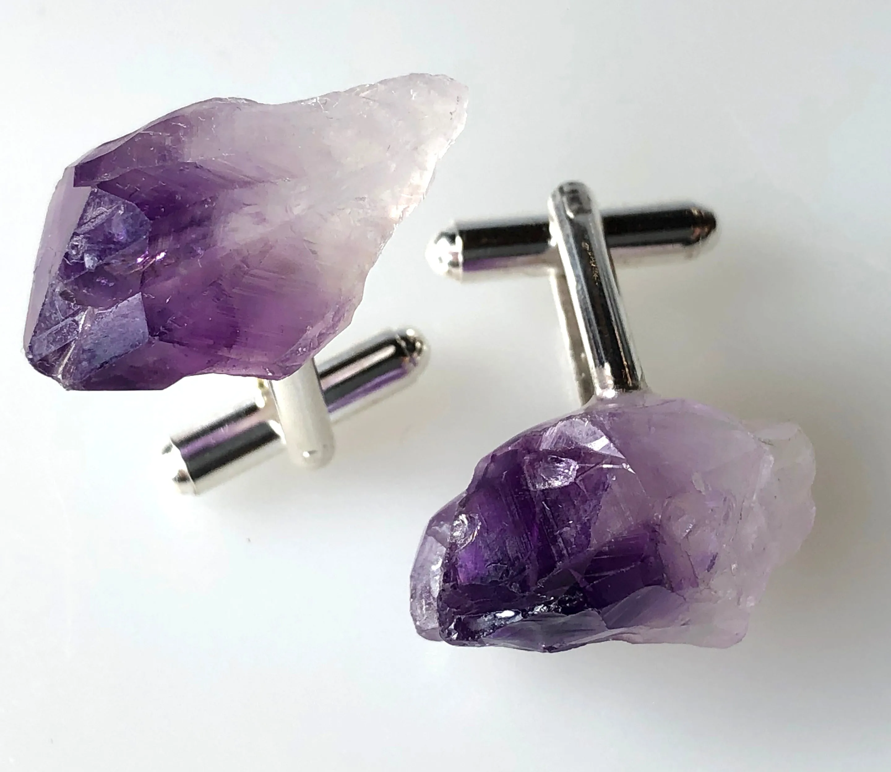 Deep Purple Uruguay Amethyst Crystal Cufflinks, raw stone crystal cuff links