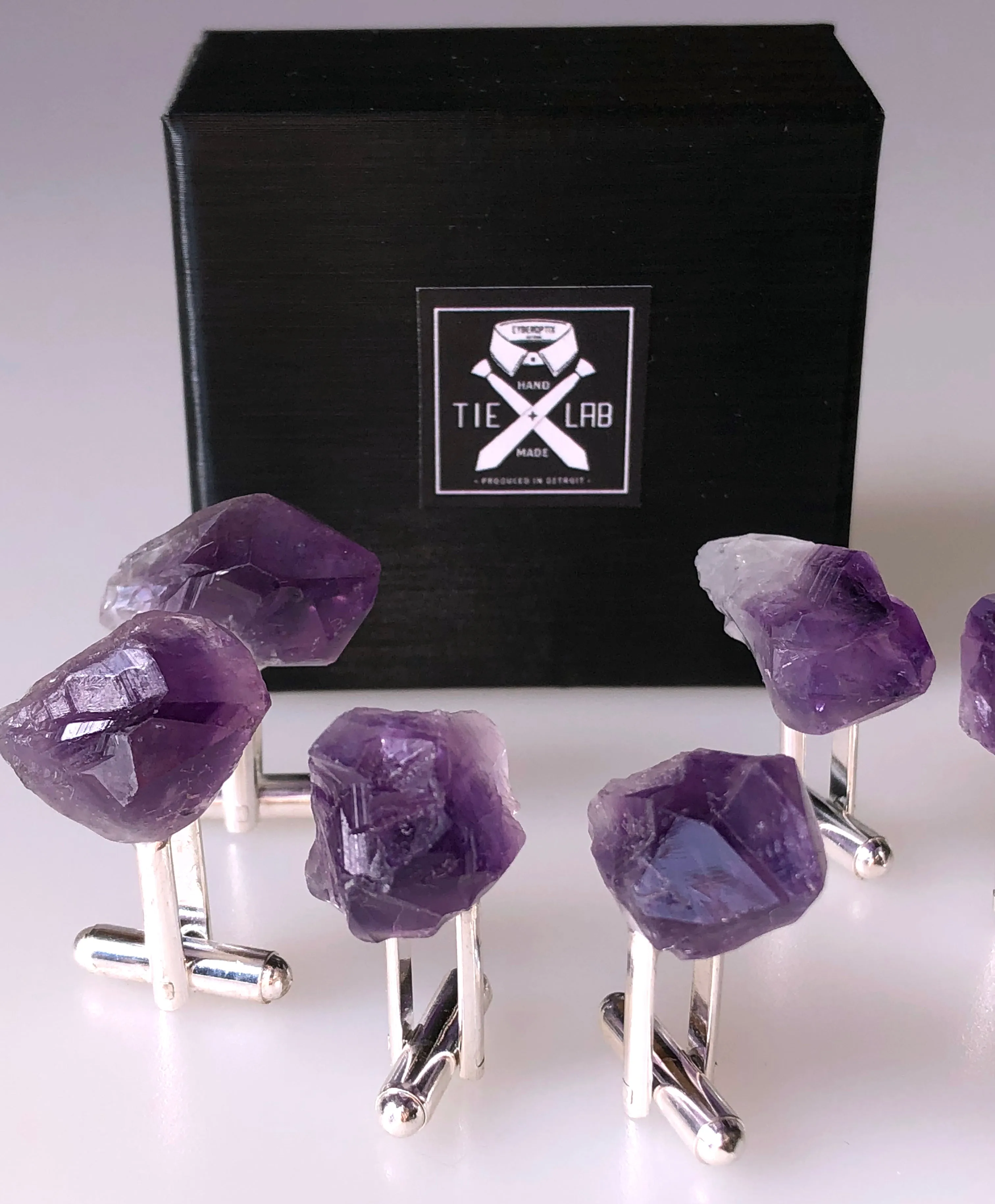 Deep Purple Uruguay Amethyst Crystal Cufflinks, raw stone crystal cuff links