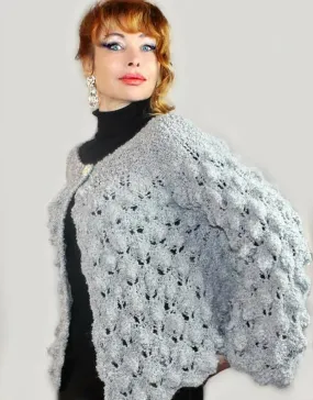 Designer Bouclé Gray Elegant Hand knit women's Alpaca Cardigan