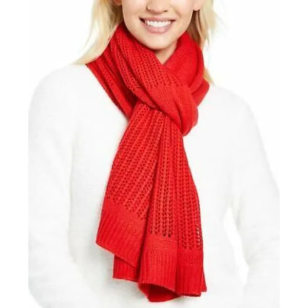 DKNY Womens Open-Knit Blocked Scarf Red