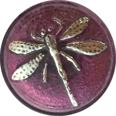 Dragonfly Button, Purple and Silver Czech Glass 11/16" / 18mm  #CZ 005-1