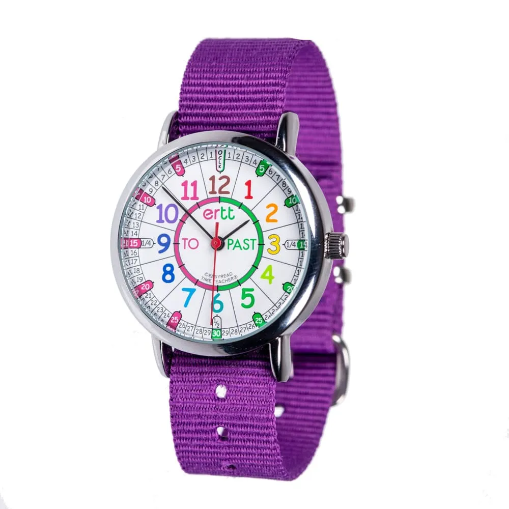 Easyread Time Teaching Wrist Watch Rainbow face purple