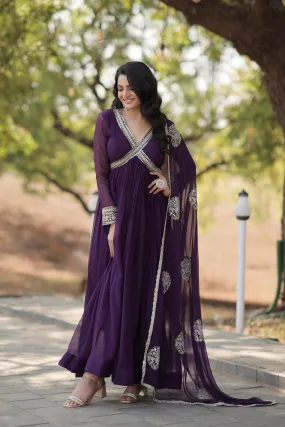 Embroidered Alia Cut Gown With Dupatta