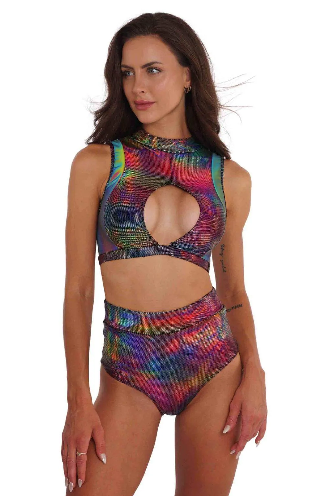 Fantasia Keyhole Crop Top - Techno Color