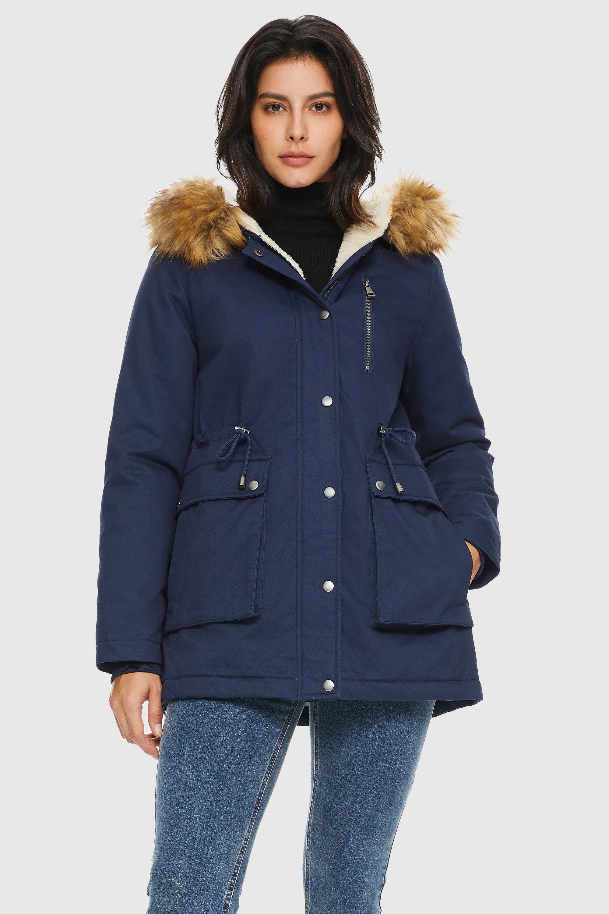 Faux Fur Thickened Hooded Parka Jacket