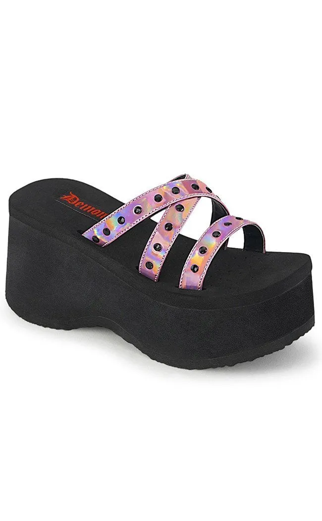 FUNN-19 Pink Holographic Platform Slide Sandals