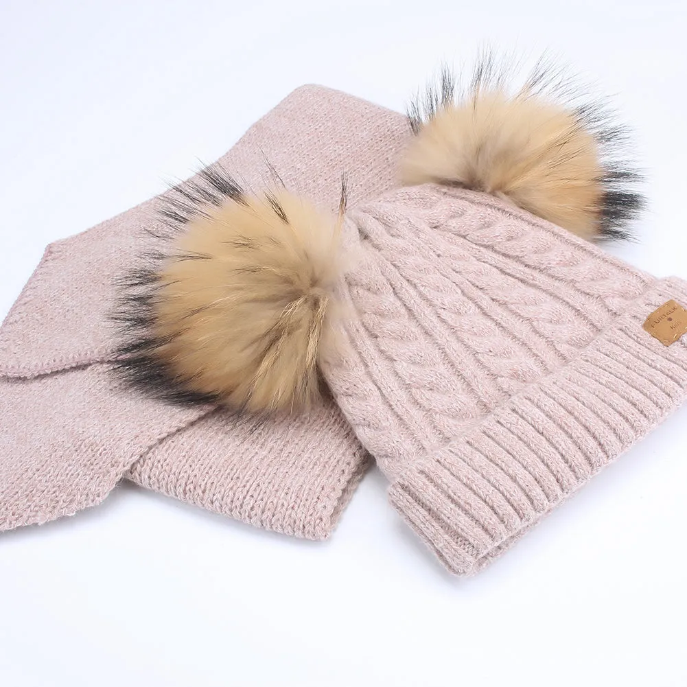 FURTALK Kids Winter Real  Fur Daul Bobble Hat Double Layer  Drop Shipping CH020