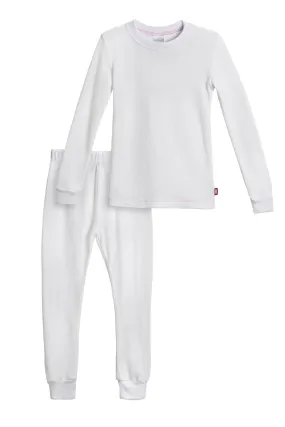 Girls Soft & Cozy Thermal 2-Piece Long Johns | White w- Light Pink Stitch