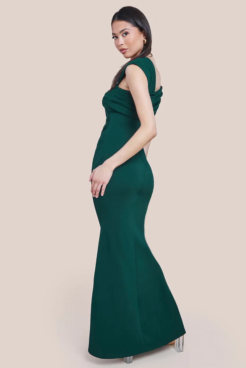 Goddiva One Shoulder Evening Maxi Dress - Emerald Green