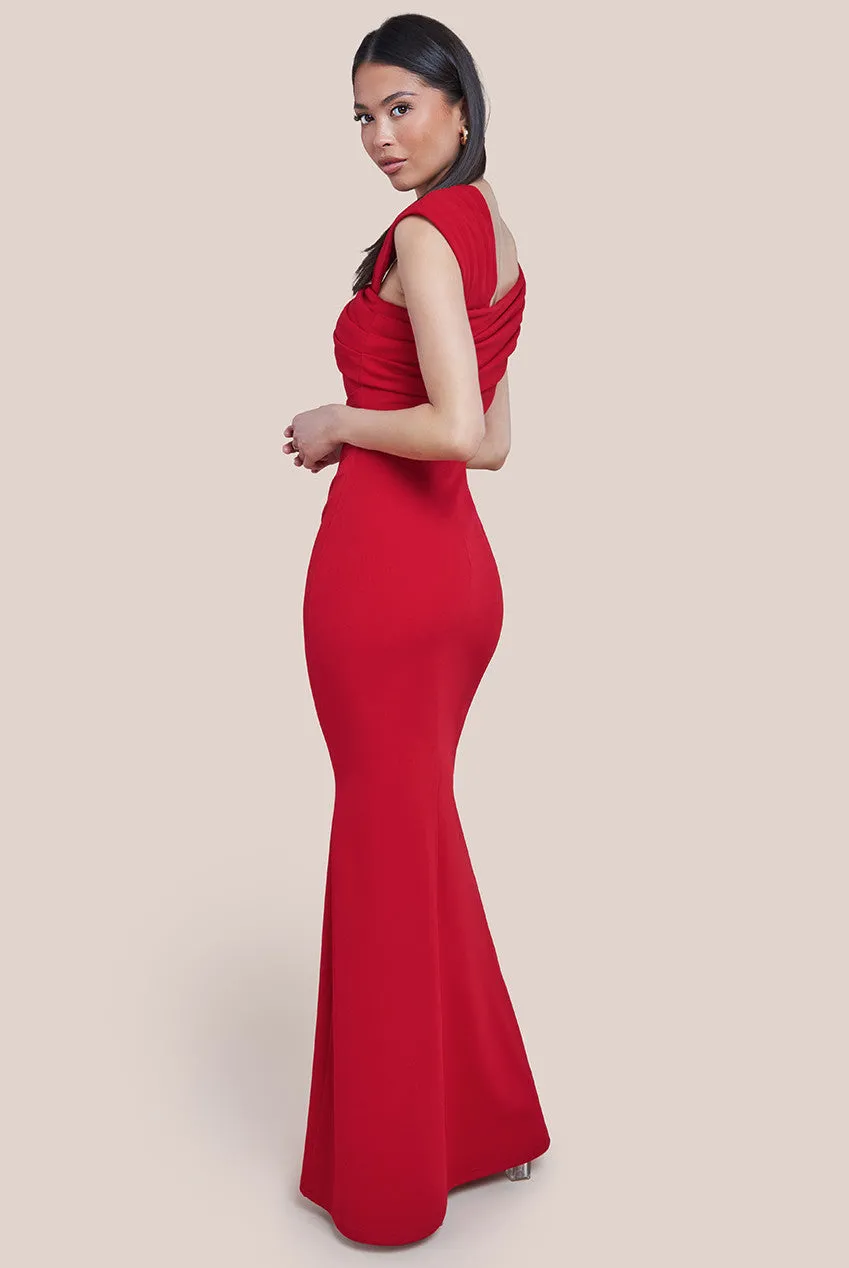 Goddiva One Shoulder Evening Maxi Dress - Red