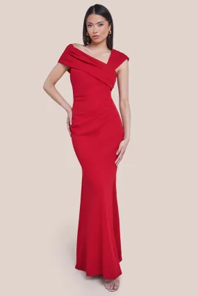 Goddiva One Shoulder Evening Maxi Dress - Red