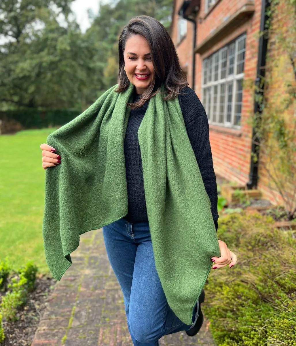 Green Lucy Boucle Wool Blend Scarf