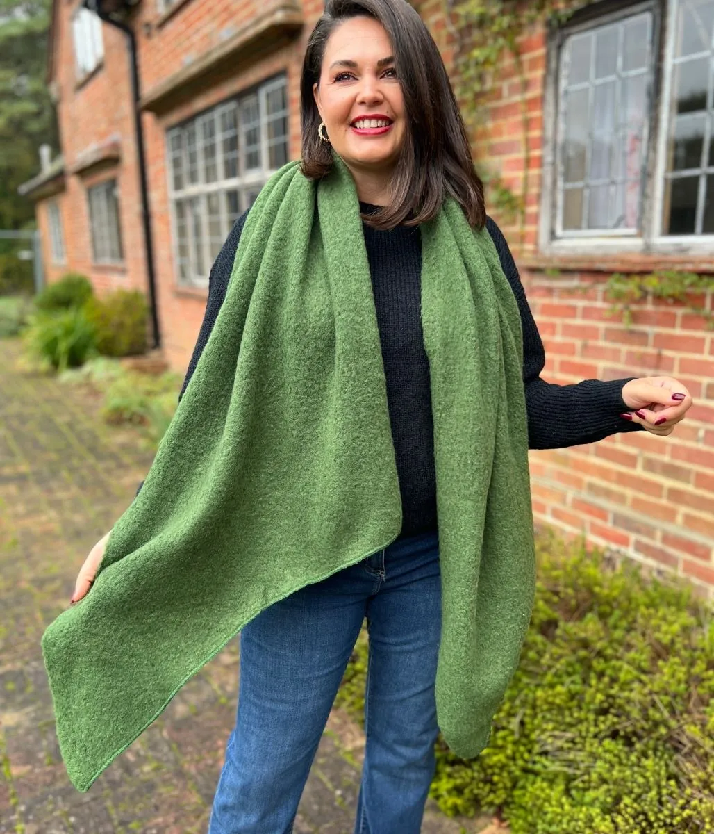 Green Lucy Boucle Wool Blend Scarf