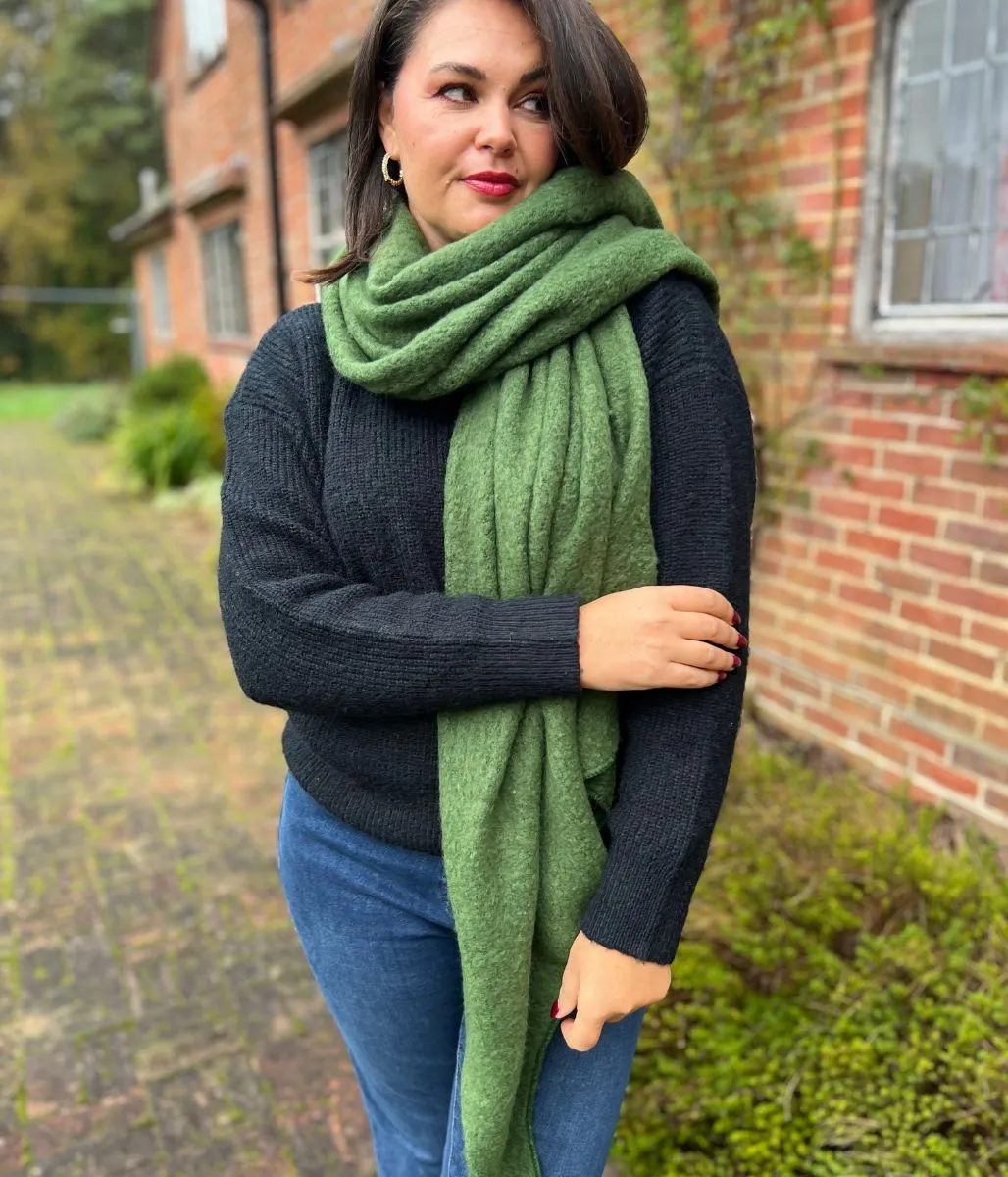 Green Lucy Boucle Wool Blend Scarf