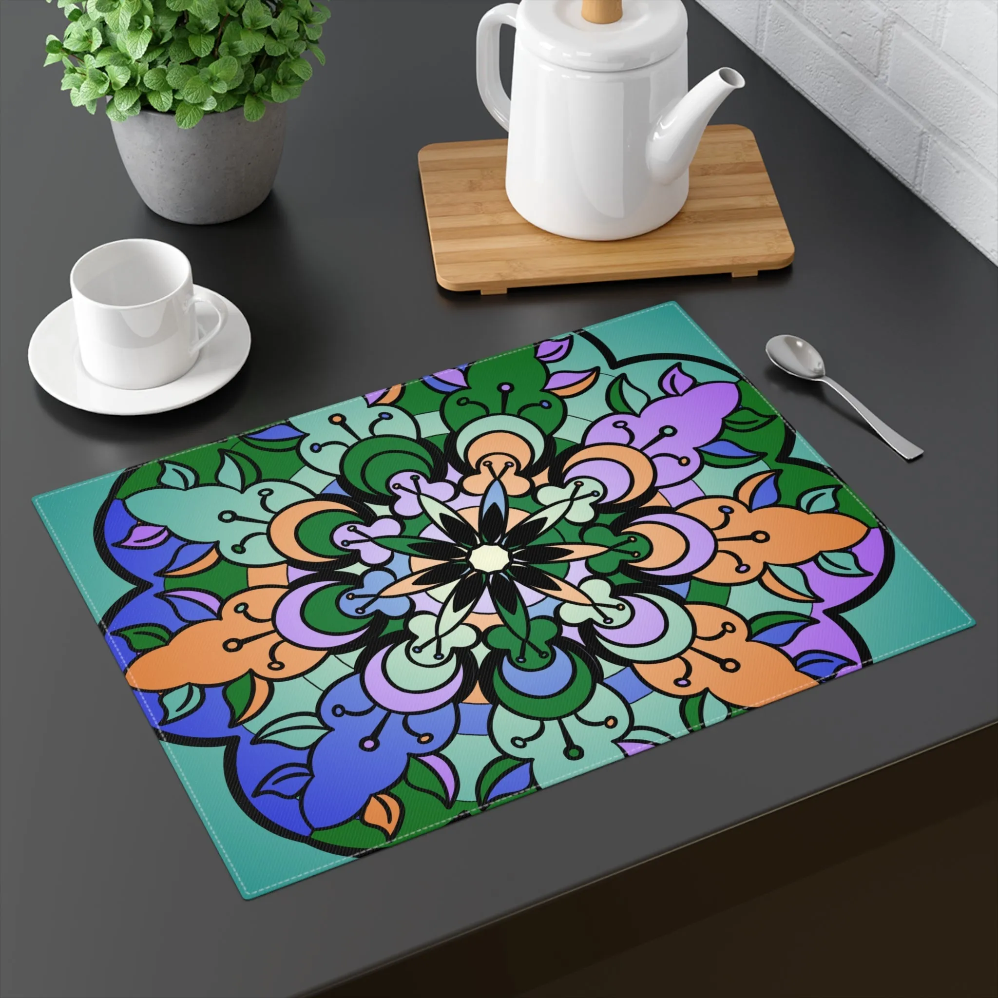 Hand-drawn Mandala Art Placemat - Teal/Purple/Orange