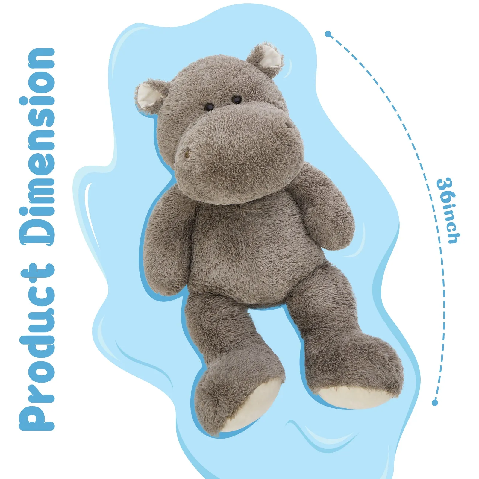 Hippo Stuffed Animals Hippopotamus Plush Toy, Purple/Grey, 36 Inches