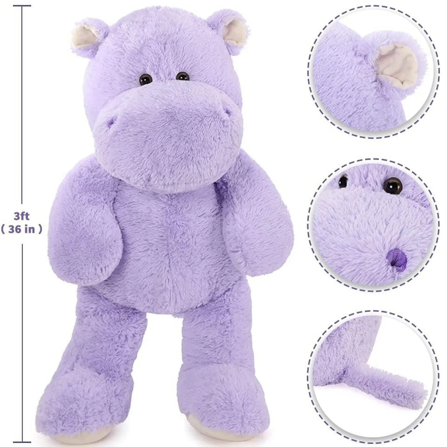 Hippo Stuffed Animals Hippopotamus Plush Toy, Purple/Grey, 36 Inches