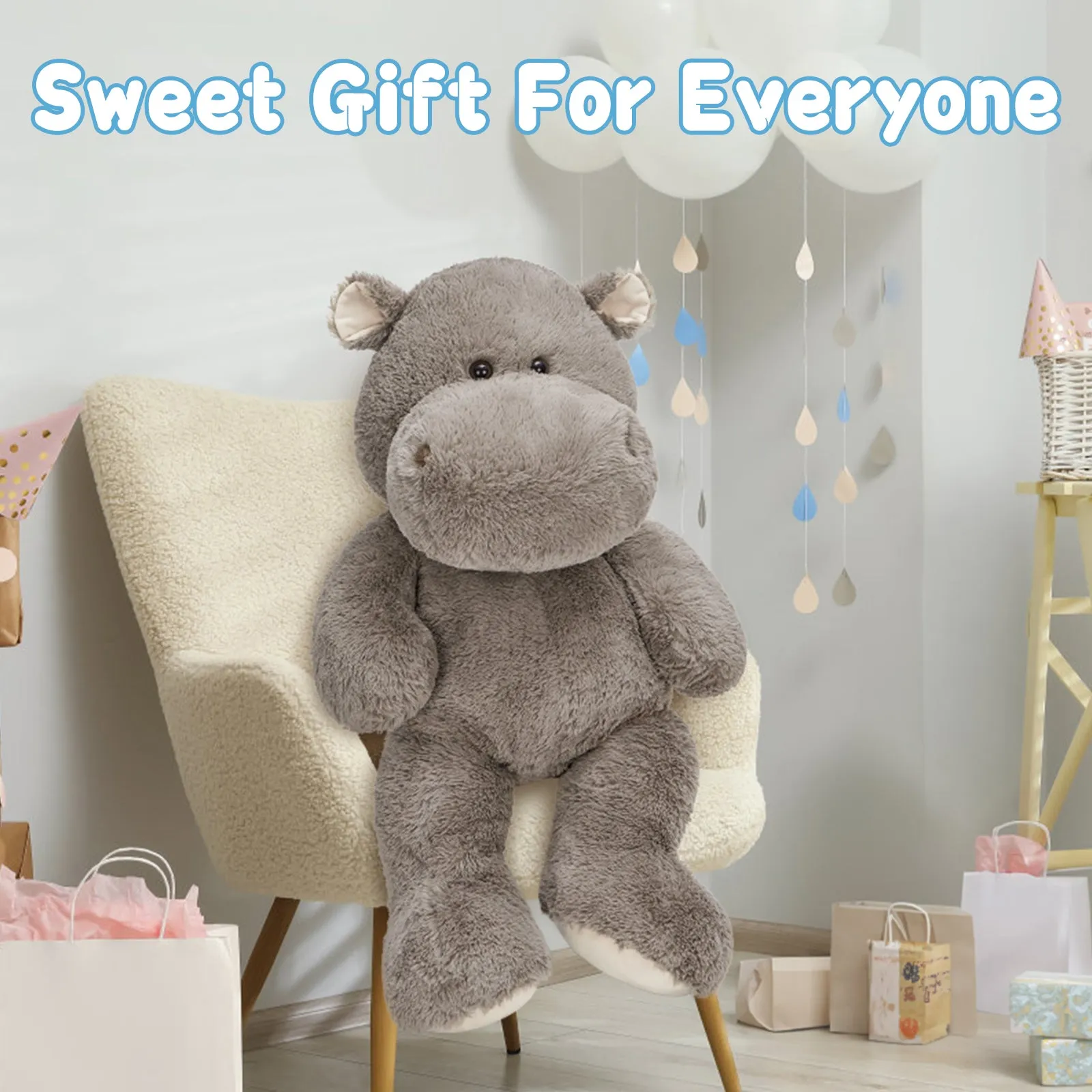 Hippo Stuffed Animals Hippopotamus Plush Toy, Purple/Grey, 36 Inches