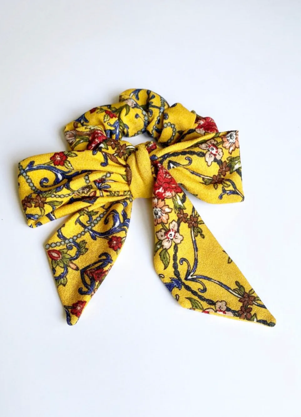 Honey Floral Medallion Scarf Scrunchie | Ponytail Scarf | Bow Scrunchie | Multi-Use | 3-in-1